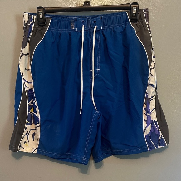 Stylish Blue and Gray Men's Swim Trunks - Picture 1 of 8